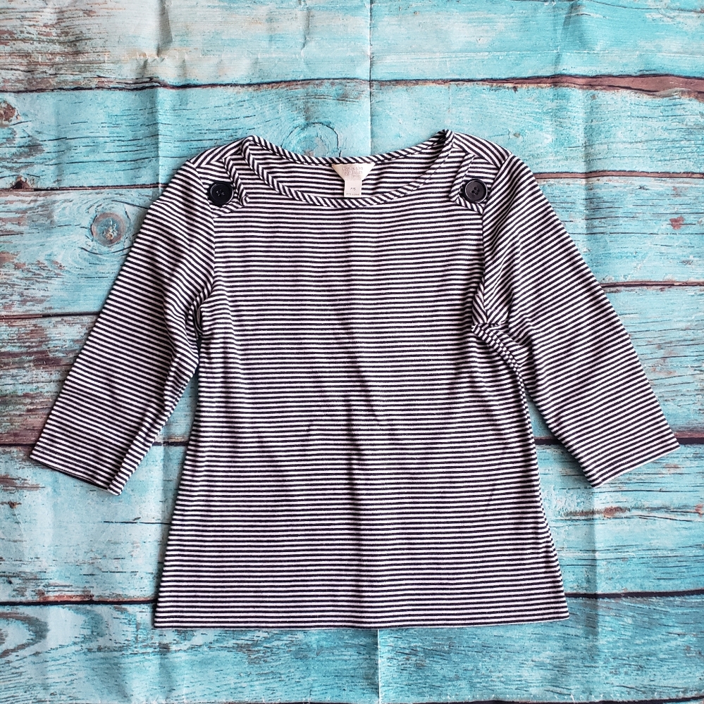 🌺 4/$20 Christopher & Banks Petite 3/4 sleeve striped top size small